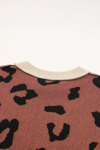 Chicory Coffee Contrast Color Exposed Seam Drop Shoulder Sweater