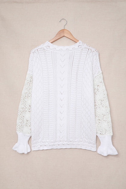 Apricot Crochet Lace Pointelle Knit Sweater