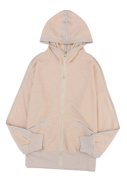 Rose Thermal Waffle Knit Full Zipper Hooded Jacket