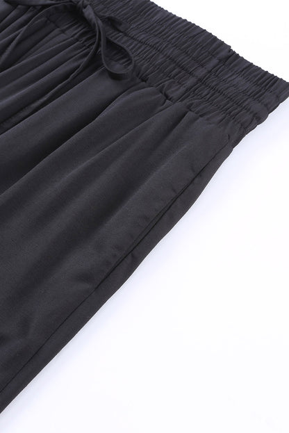 Blue Drawstring Elastic Waist Casual Wide Leg Pants