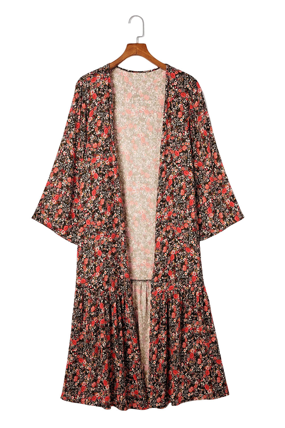 Multicolor Open Front Boho Floral Print Kimono