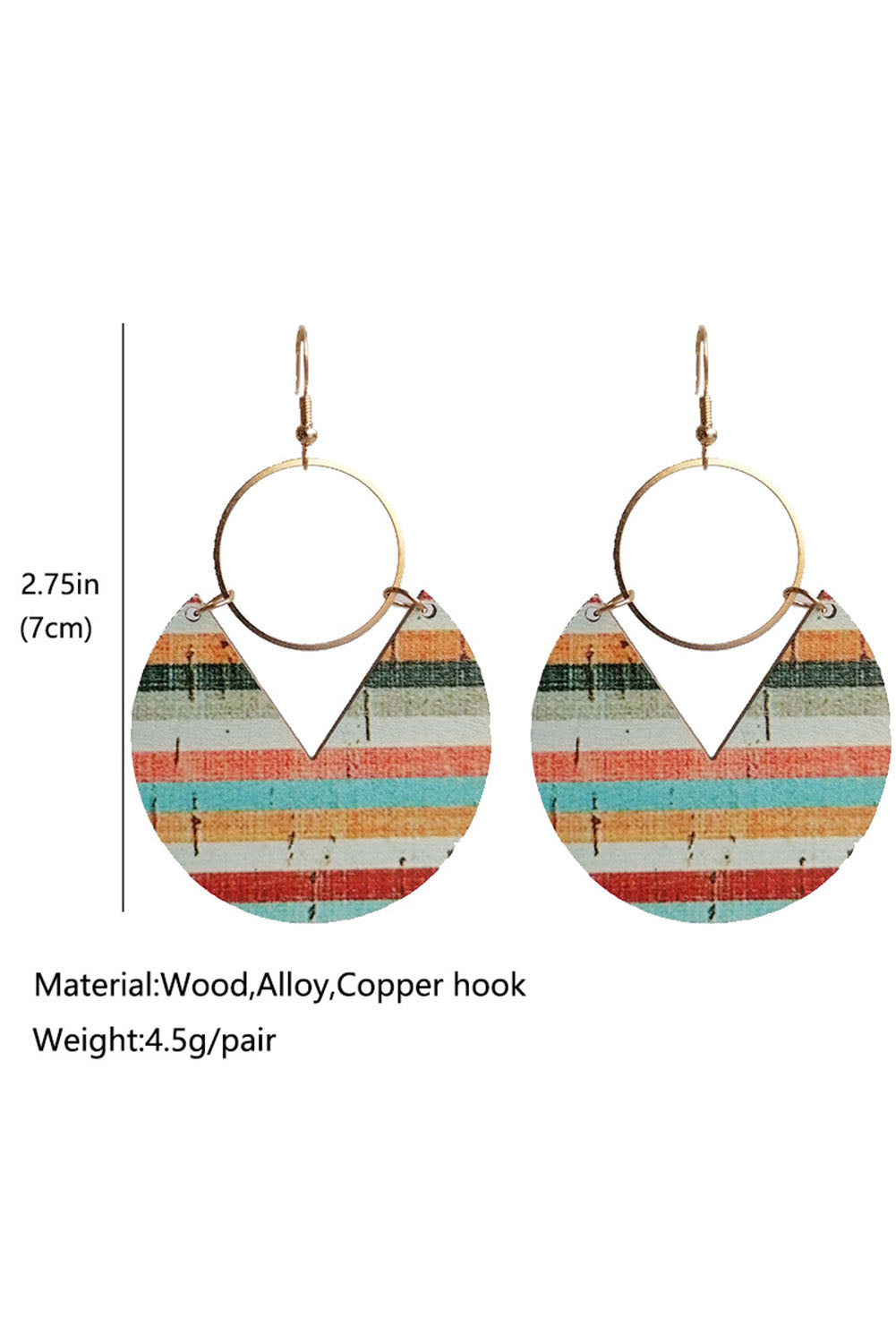 Multicolor Boho Striped Print Wood Drop Earrings