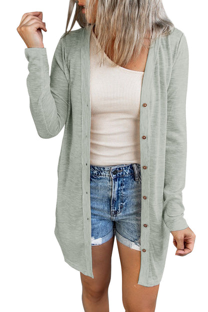 White Solid Color Open-Front Buttons Cardigan