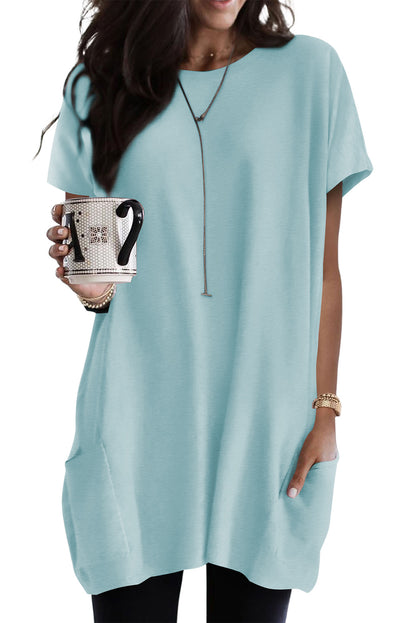 Rose Side Pockets Short Sleeve Tunic Top