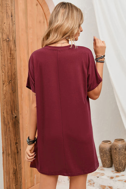 Rose Side Pockets Short Sleeve Tunic Top