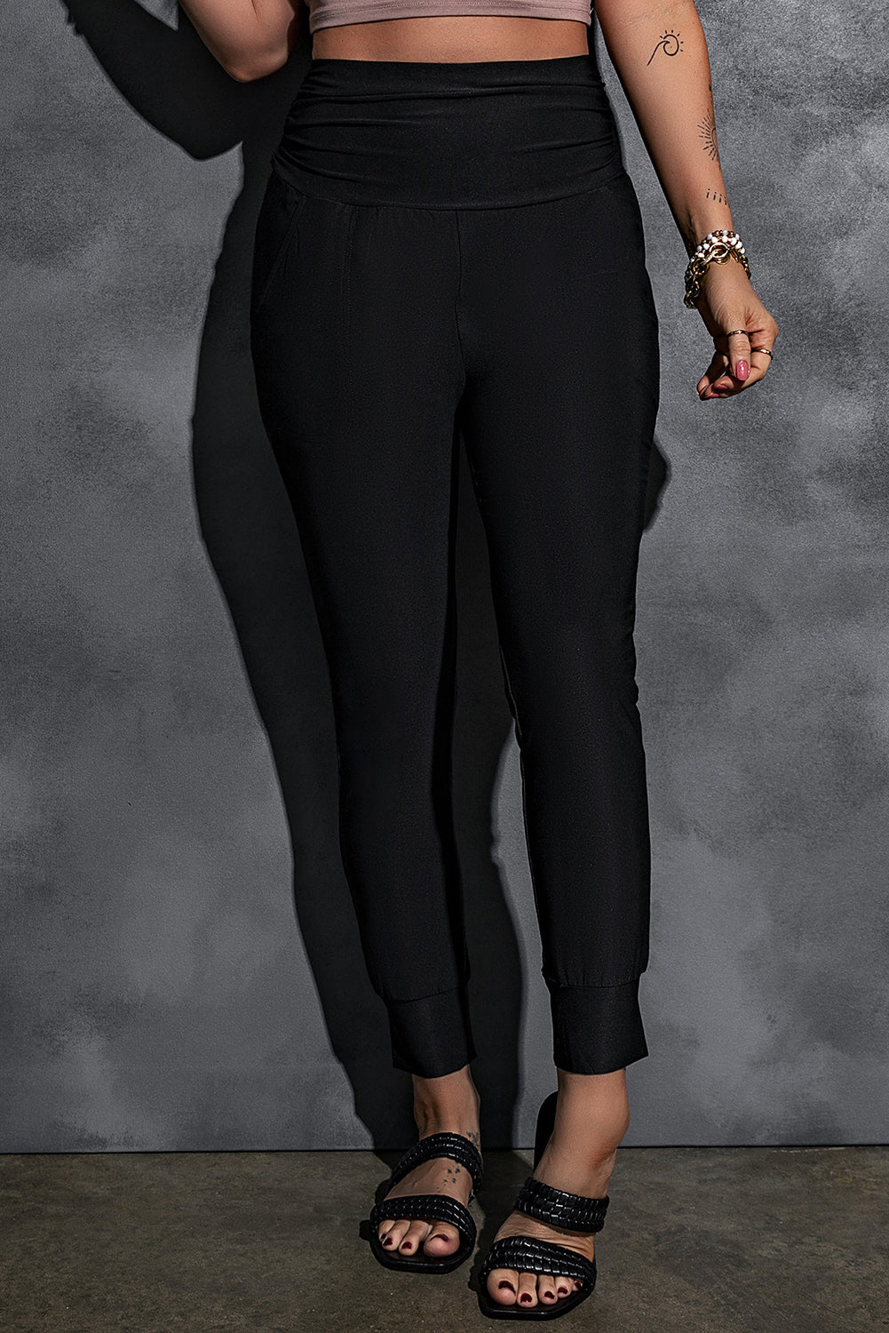 Black Plus Size High Waist Pocketed Skinny Pants