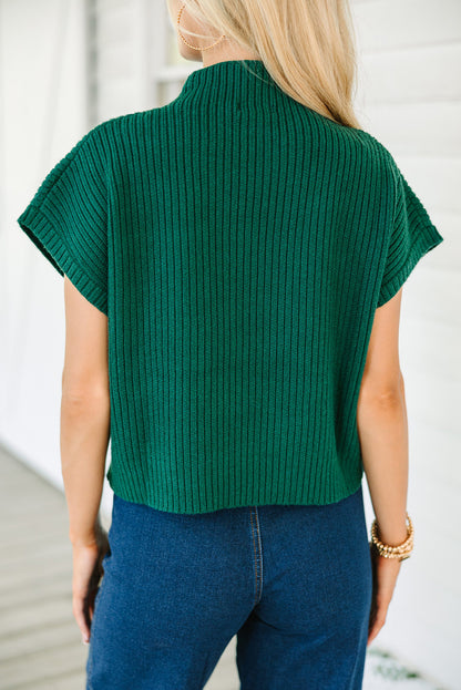 Gold Flame Patch Pocket Ribbed Knit Short Sleeve Sweater