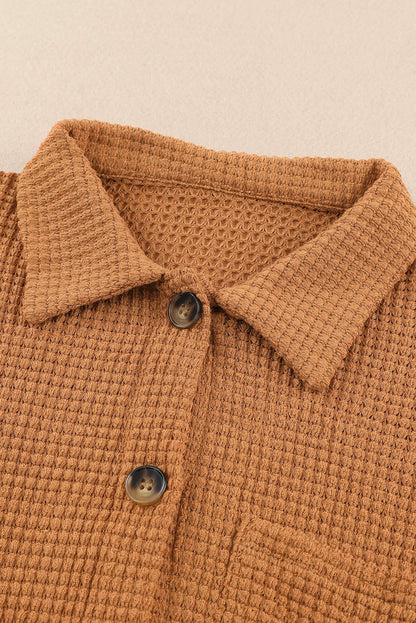 Khaki Waffle Knit Button Up Casual Shirt