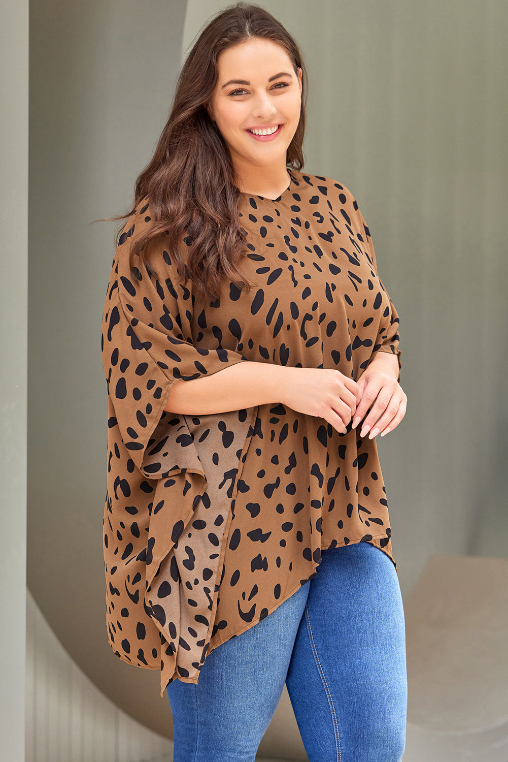 Plus Size Leopard Batwing Sleeve Tunic Top