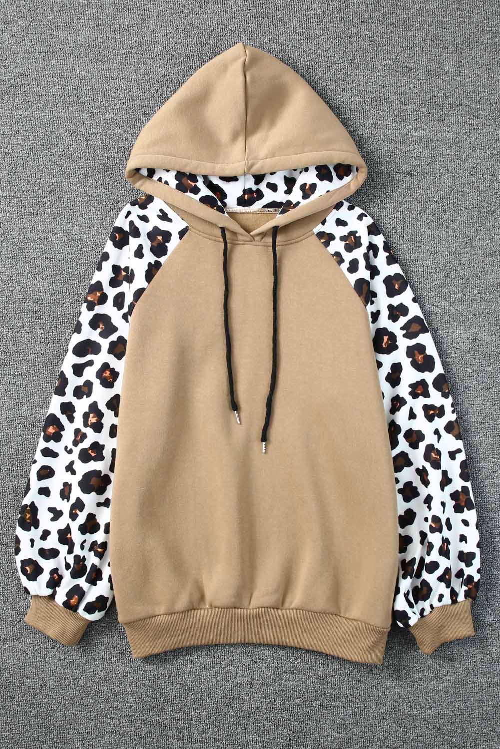 Khaki Leopard Bishop Sleeve Hooded Sweatshirt