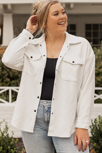 Solid Textured Flap Pocket Buttoned Shacket