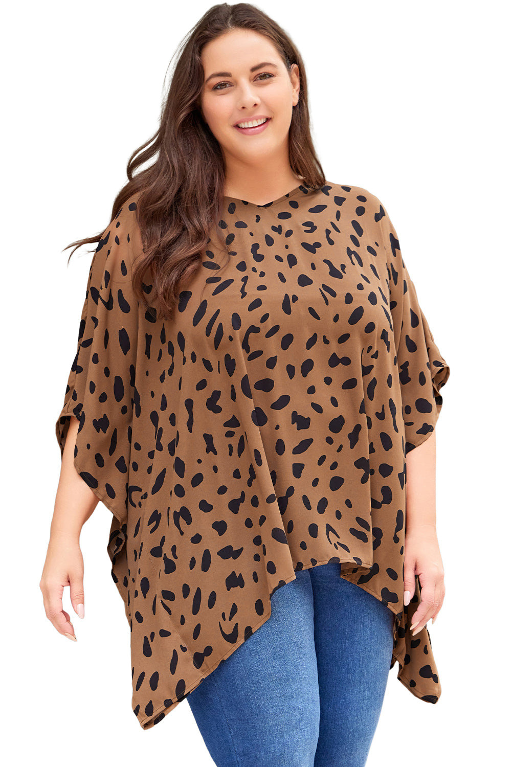 Plus Size Leopard Batwing Sleeve Tunic Top