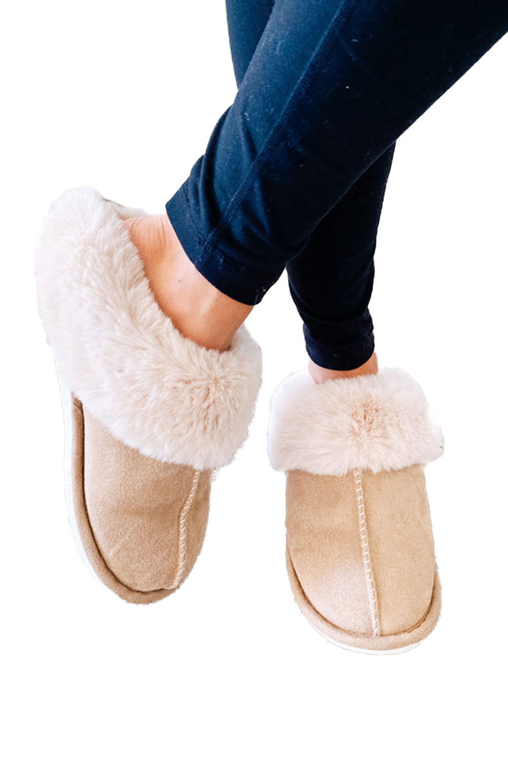 Pink Cut and Sew Faux Suede Plush Lined Slippers