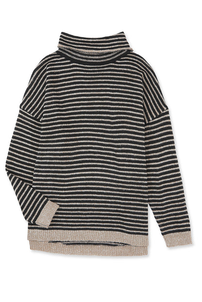 Brown Striped Turtleneck Loose Sweater