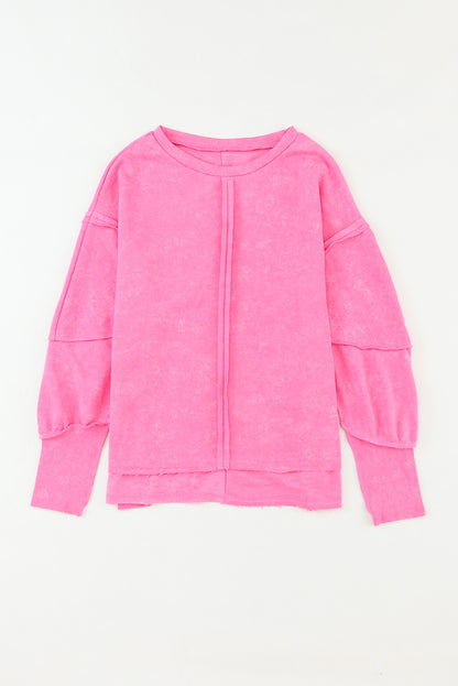 Rose Exposed Seamed High Low Raw Edge Sweatshirt