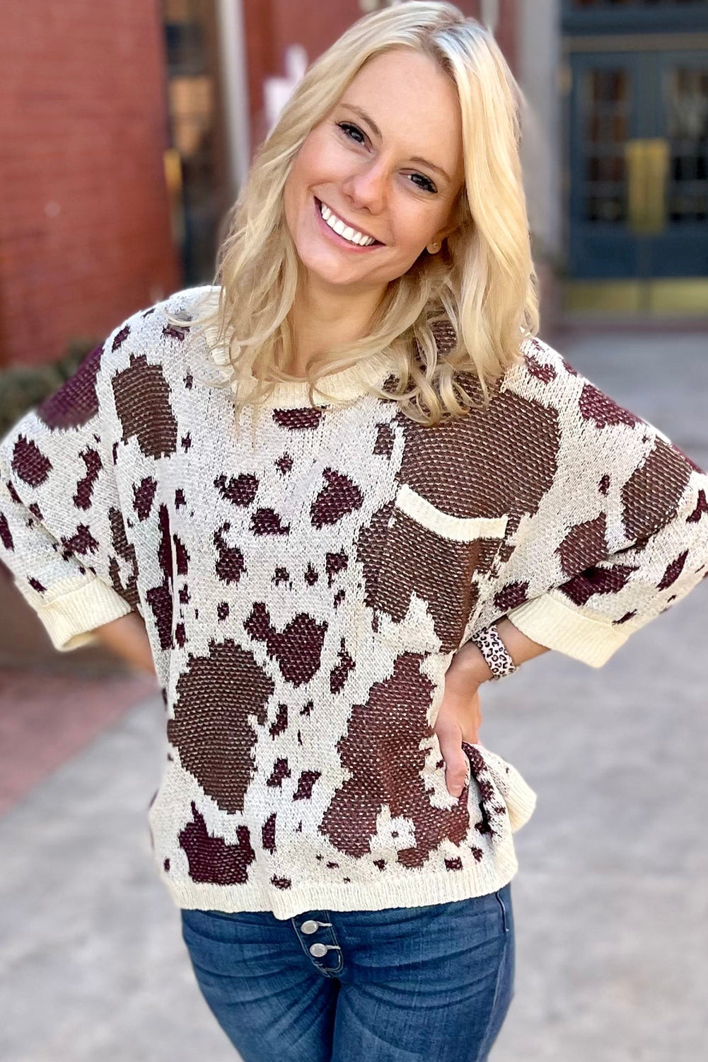 Leopard Print Side Slit Knit Sweater