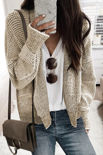 Rose Plaid Knitted Long Open Front Cardigan