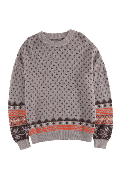 Crew Neck Printed Pullover Sweater