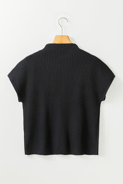 Gold Flame Patch Pocket Ribbed Knit Short Sleeve Sweater