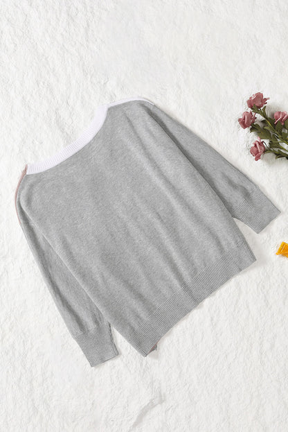 Apricot V-neck Color Block Loose Sweater