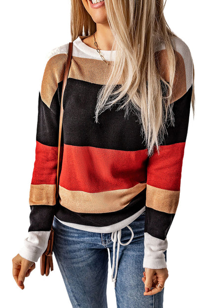 Orange Colorblock Knit Sweater