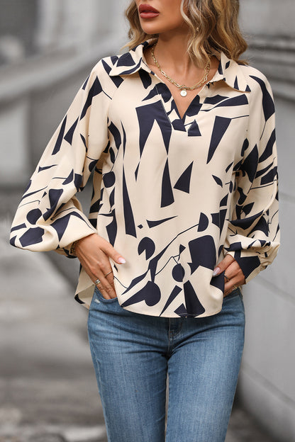 Printed Johnny Collar Blouse