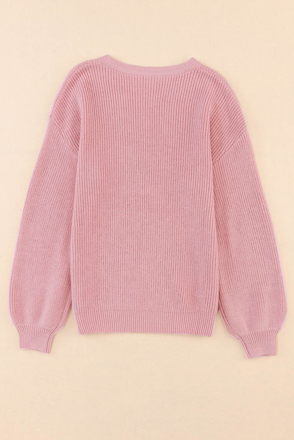 Pink V Neck Drop Shoulder Knitted Sweater