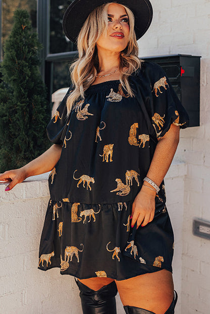 Mustard Cheetah Print Button-Up Split Shirt Dress