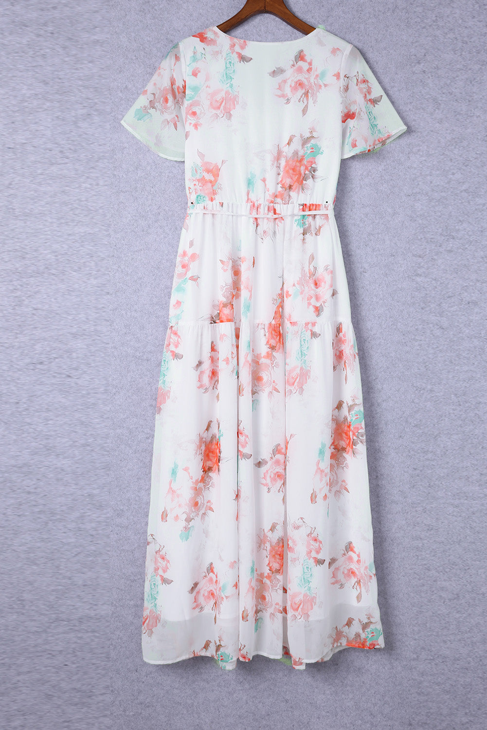 White Floral Print Lace-up High Waist Plus Size Maxi Dress