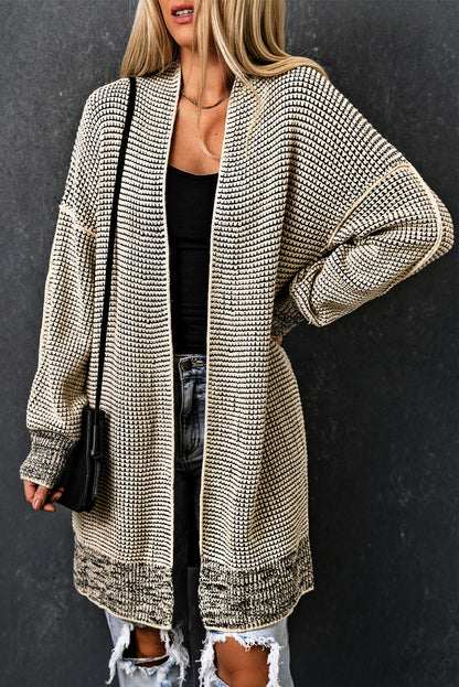 Rose Plaid Knitted Long Open Front Cardigan