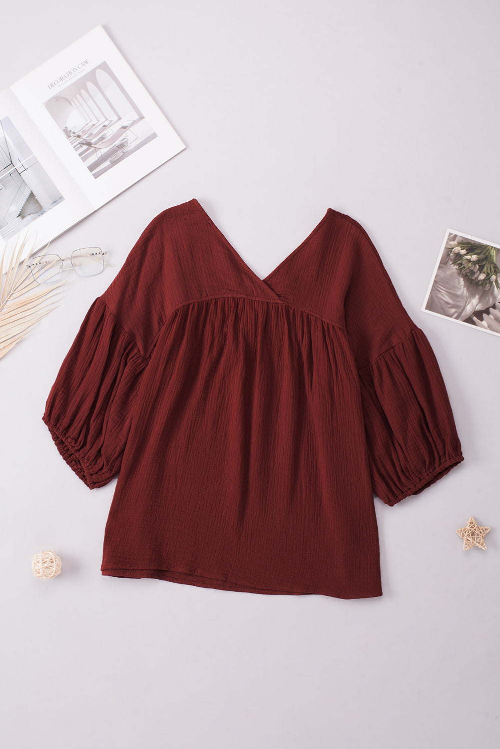 Dropped Shoulder V-Neck Blouse