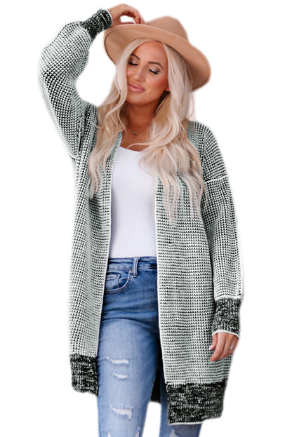 Rose Plaid Knitted Long Open Front Cardigan