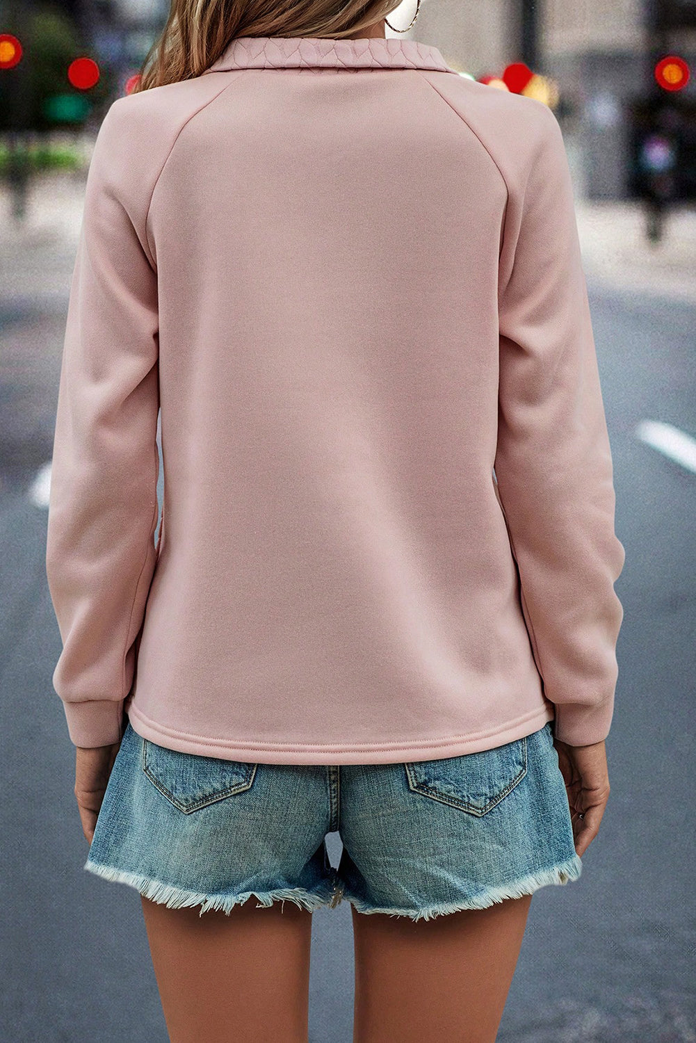 Pale Chestnut Side Buttons Cable Textured Sweatshirt