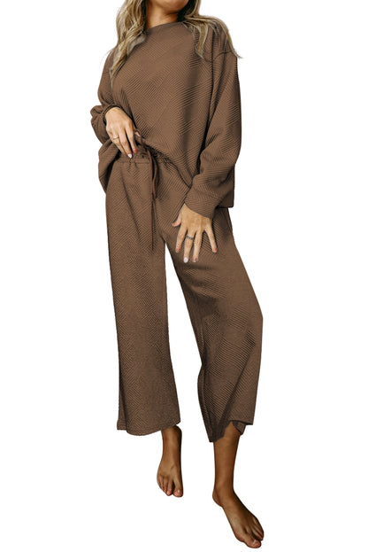 Dark Brown Ultra Loose Textured 2pcs Slouchy Outfit