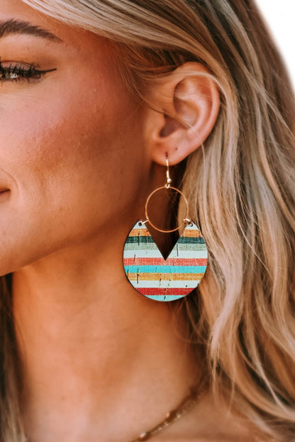 Multicolor Boho Striped Print Wood Drop Earrings