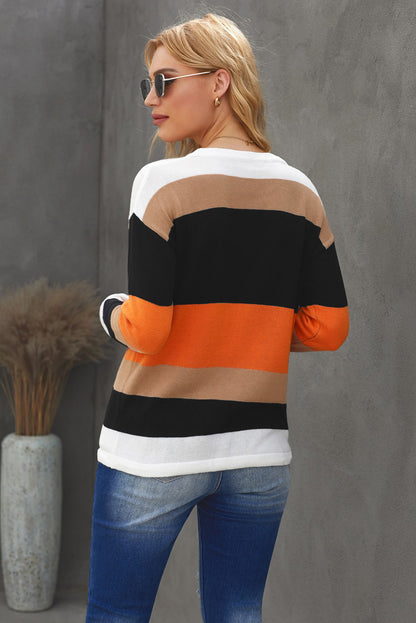 Orange Colorblock Knit Sweater