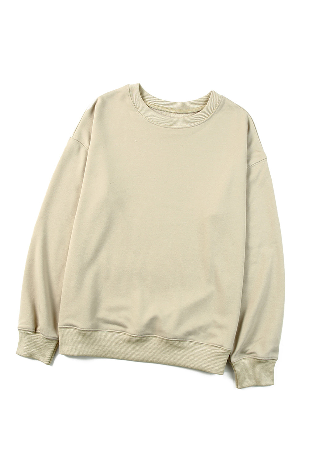 Beige Plain Crew Neck Pullover Sweatshirt