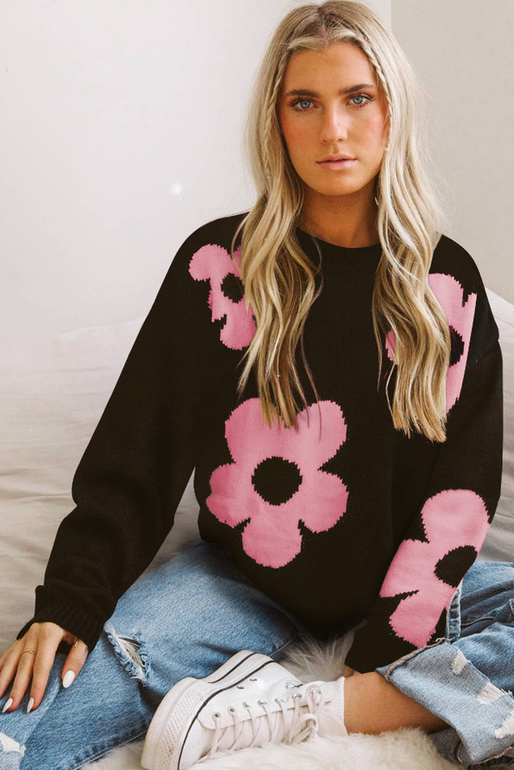 Flower Pattern Slouchy Sweater