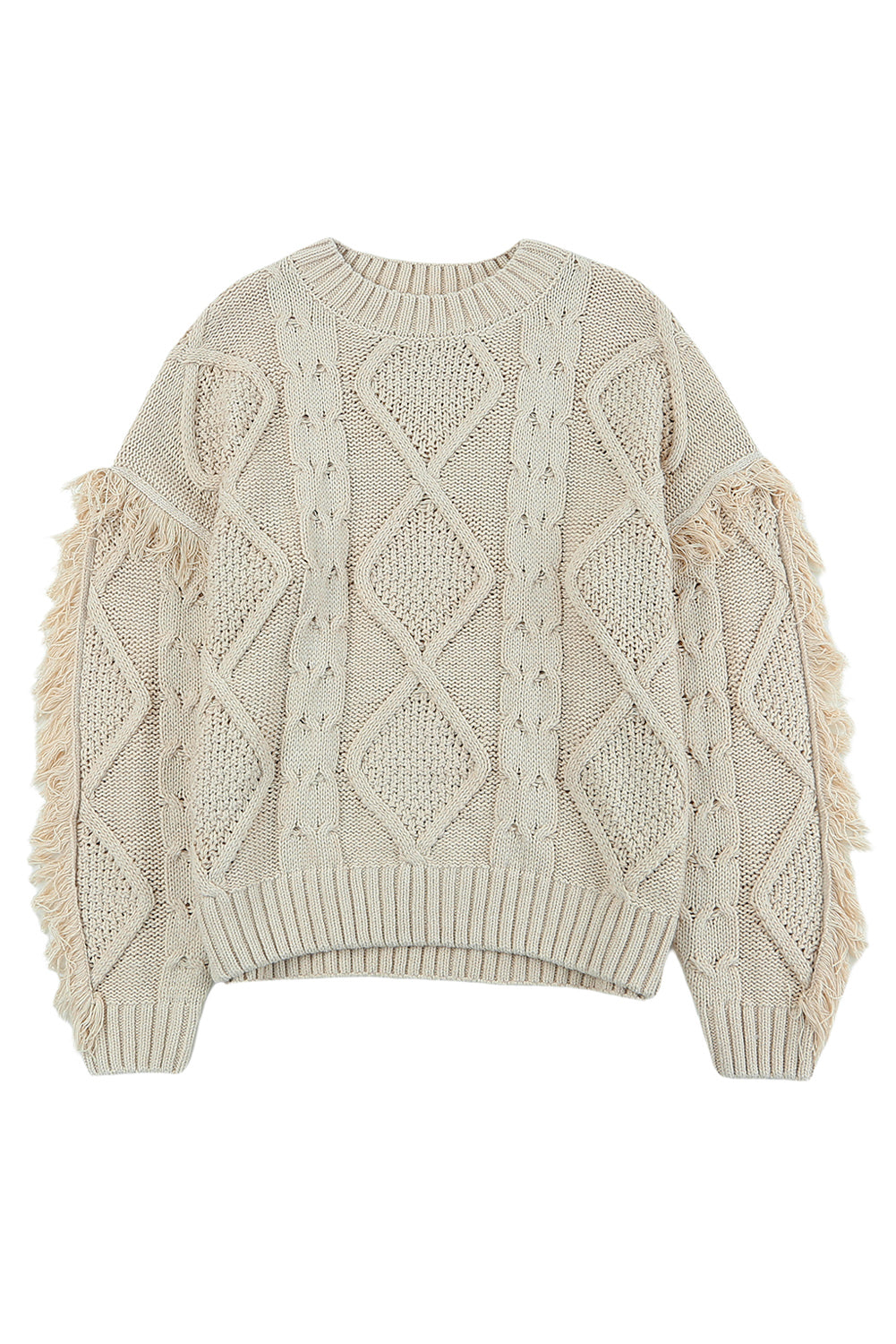 Apricot Cable Knit Fringe Trim Sweater