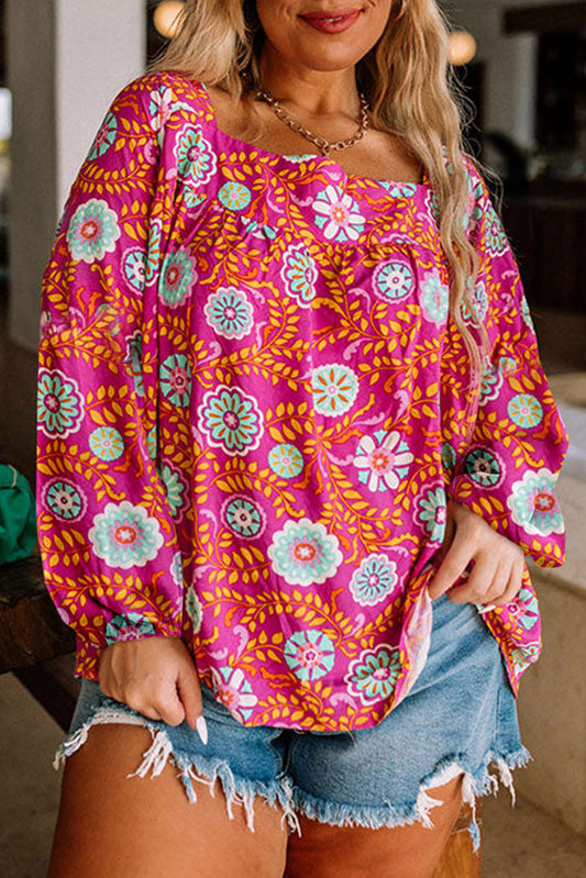 Rose Plus Size Floral Print Tie Back Blouse