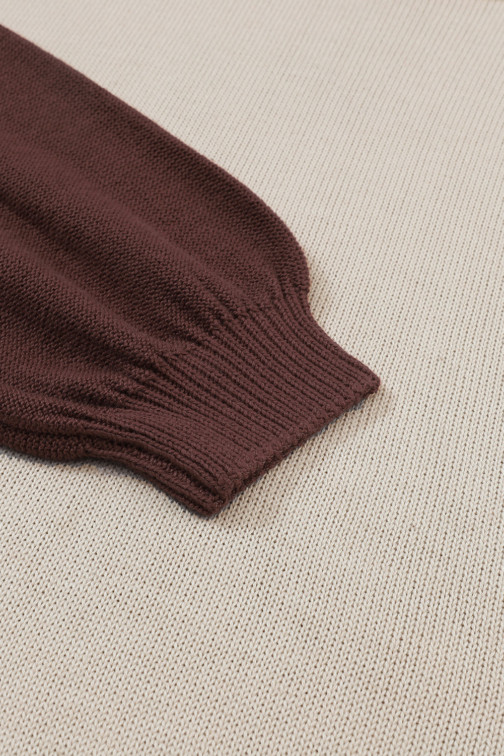 Chicory Coffee Contrast Color Exposed Seam Drop Shoulder Sweater