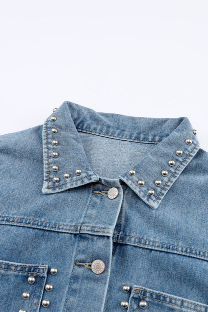 Pink Rivet Studded Pocketed Denim Jacket