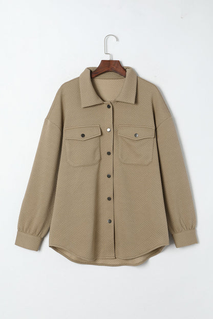 Solid Textured Flap Pocket Buttoned Shacket