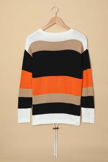 Orange Colorblock Knit Sweater