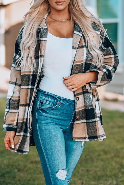 Red Plaid Print Buttoned Shirt Jacket