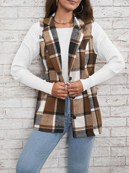 Plaid Button Down Vest Coat