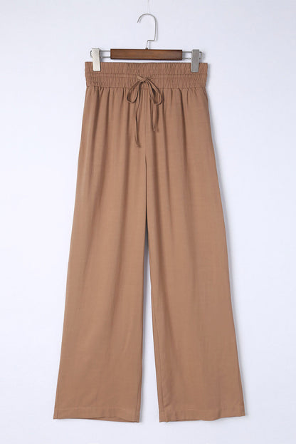 Blue Drawstring Elastic Waist Casual Wide Leg Pants