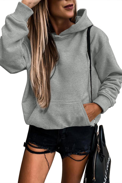 Gray Loose Kangaroo Pocket Hoodie