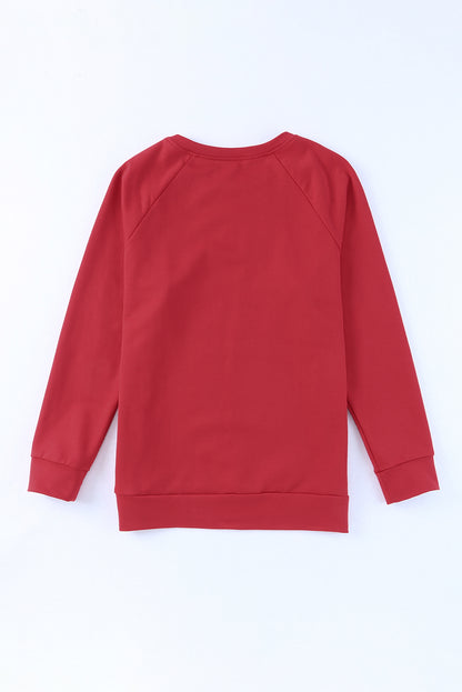 Red Solid Round Neck Raglan Sleeve Sweatshirt