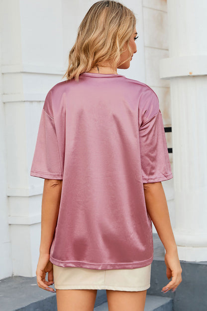 Apricot Glitter Chest Pocket Round Neck Long Sleeve Top